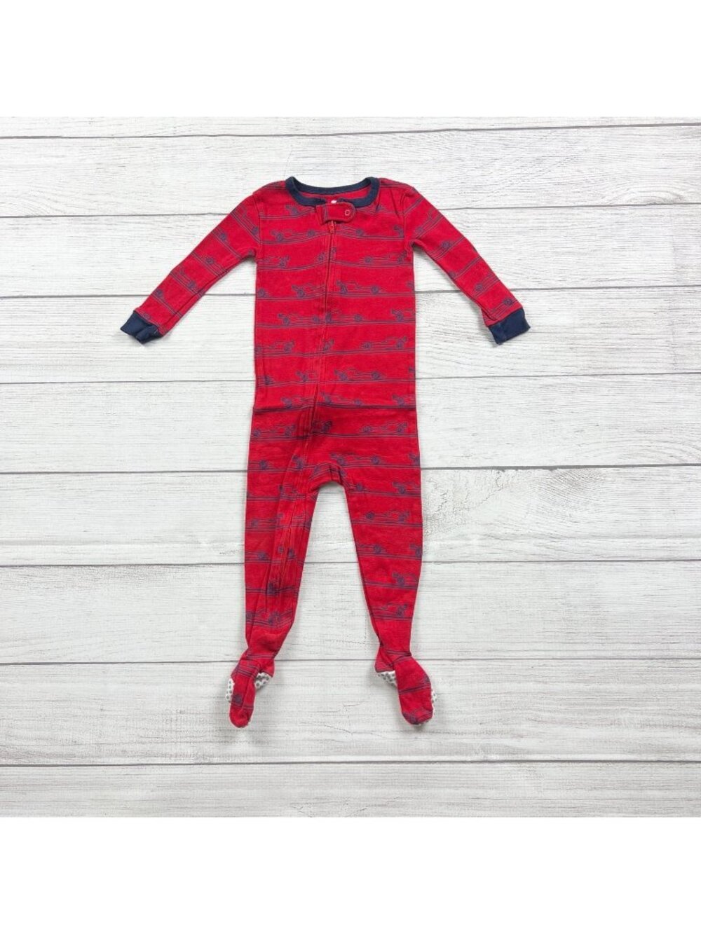 Koala Kids Red Footed Pajamas Gray Car Print Racecar 12-18 Months